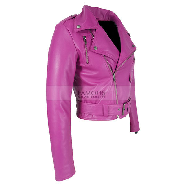 Jessica Alba Hot Pink Leather Jacket