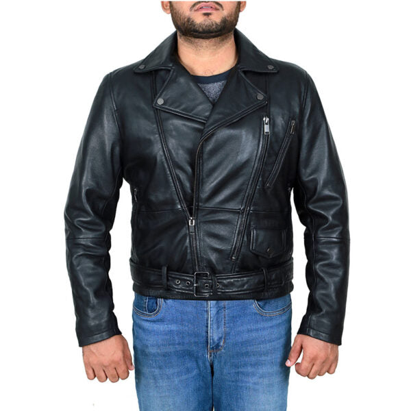 Men Black Casual Leather Jacket