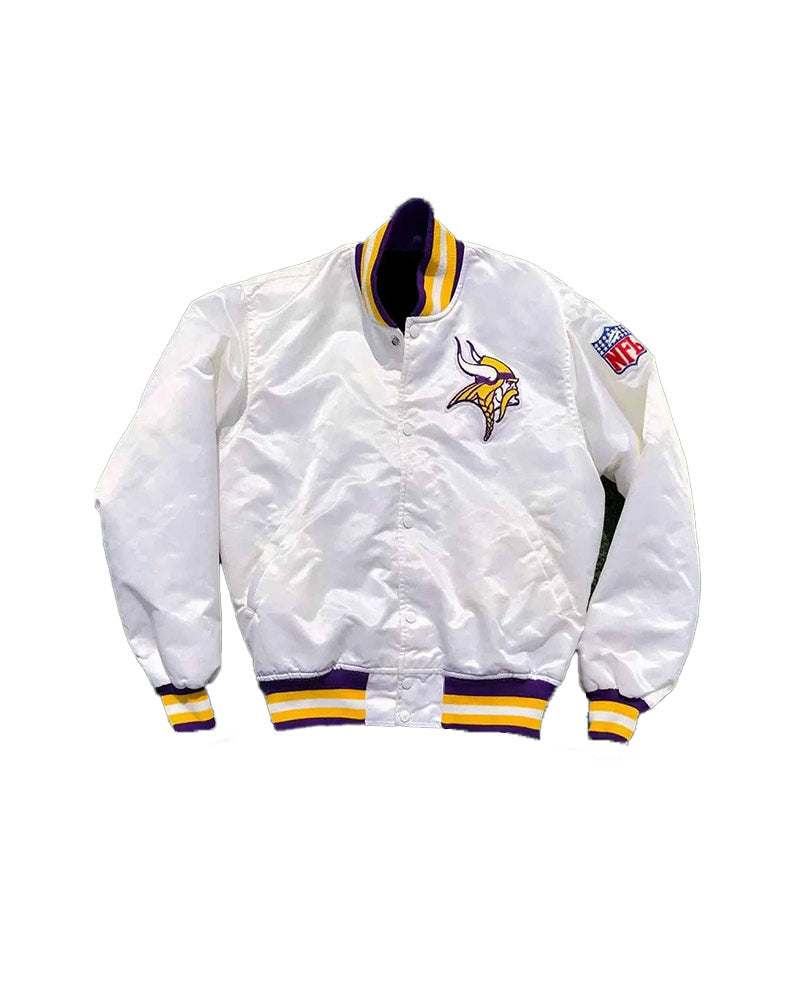 NFL Minnesota Vikings White Satin Bomber Jacket