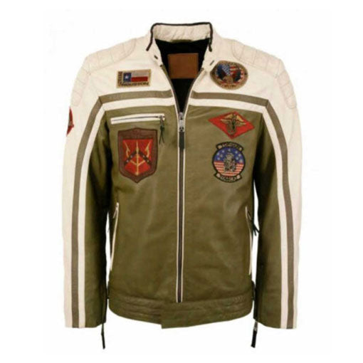 Top Gun Biker Olive Green Leather Jacket