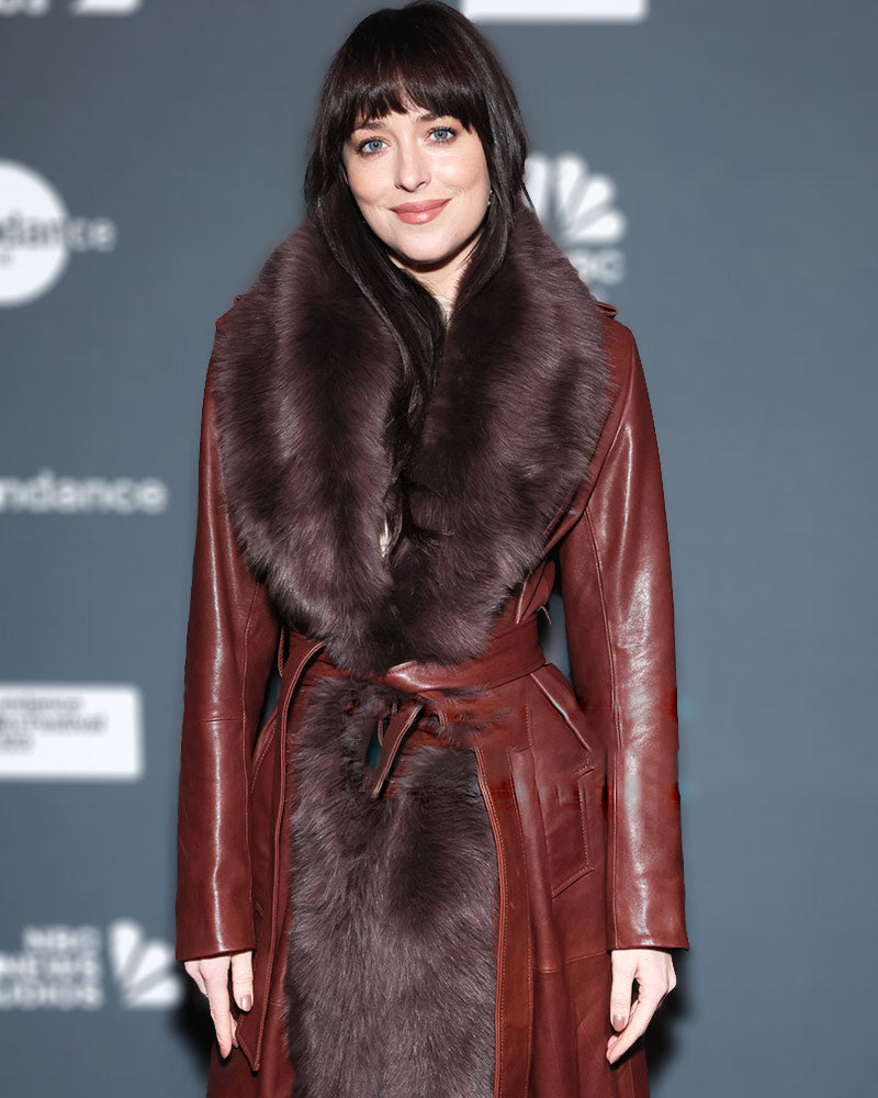 Sundance Film Festival 2023 Dakota Johnson Fur Leather Coat 1