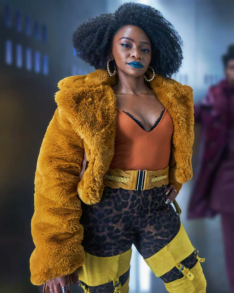 They Cloned Tyrone 2023 Teyonah Parris Faux Fur Jacket 3