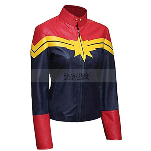 Captain Marvel Red and Blue Leather Jacket with Yellow Star